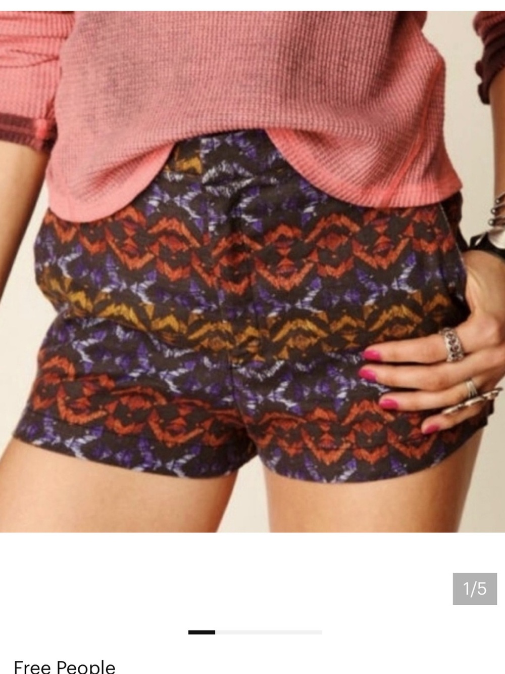 Free People Linen Blend Red, Gold & Blue Aztec Pattern